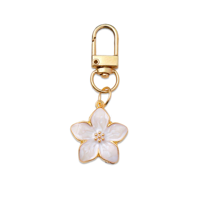Colorful Oil Necklace Pearlescent Five Petal Flower Cherry Blossom Keychain Bag Pendant